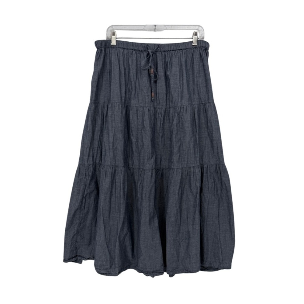 White Stag Chambray Tiered Maxi Skirt Boho Casual‎ Blue Lightweight MD(8-10)